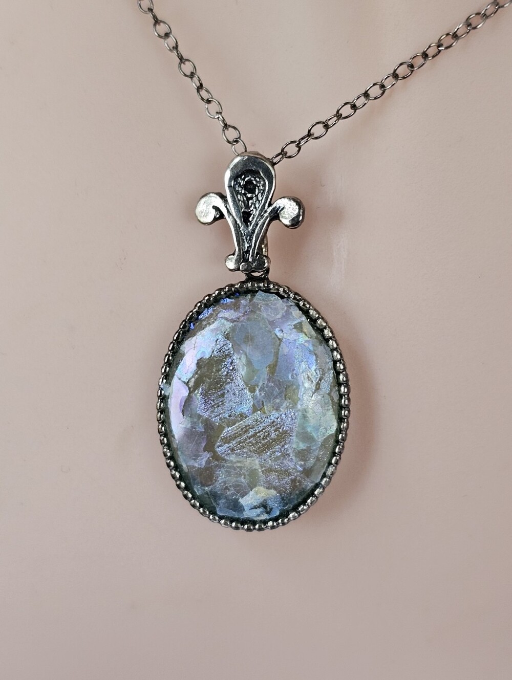 Authentic Roman Glass Pendant & Chain Sterling Silver 20" - Picture 4 of 9